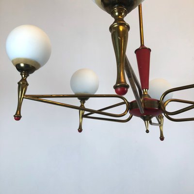 Large Vintage Italian Red and Gold Chandelier from Stilnovo, 1950s-OT-849660