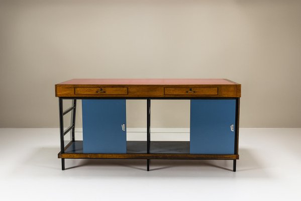 Large Vintage Italian Shop Counter in Pink and Blue with Glass Panels, 1960s-UQV-2038002