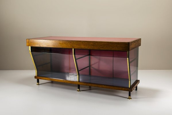 Large Vintage Italian Shop Counter in Pink and Blue with Glass Panels, 1960s-UQV-2038002