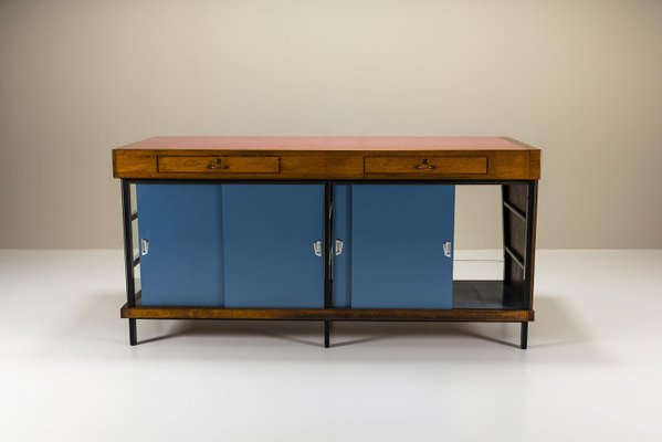 Large Vintage Italian Shop Counter in Pink and Blue with Glass Panels, 1960s-UQV-2038002