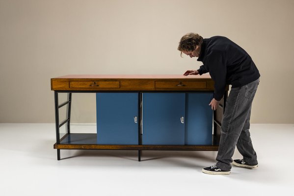 Large Vintage Italian Shop Counter in Pink and Blue with Glass Panels, 1960s-UQV-2038002