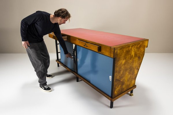 Large Vintage Italian Shop Counter in Pink and Blue with Glass Panels, 1960s-UQV-2038002