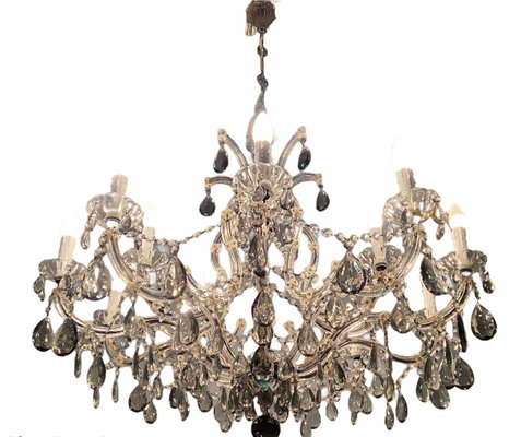 Large Vintage Murano Glass 16-Light Chandelier with Crystals, 1960s-JJC-875341