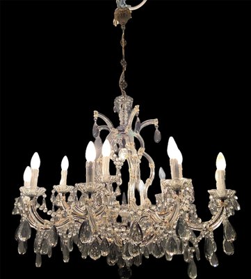 Large Vintage Murano Glass 16-Light Chandelier with Crystals, 1960s-JJC-875341