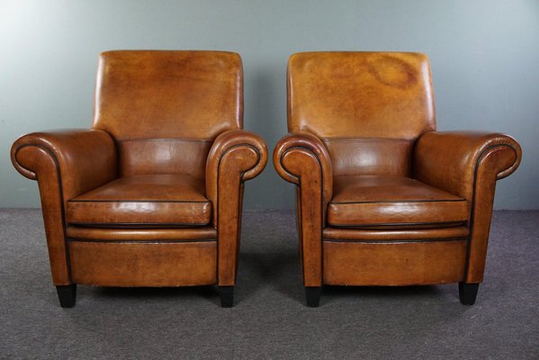 Large Vintage Sheep Leather Chairs, Set of 2-HPP-1796176