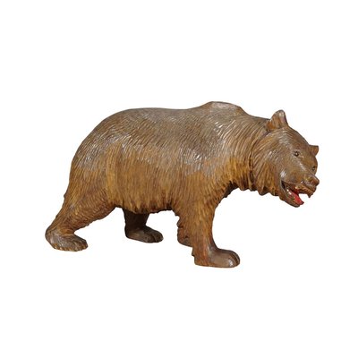 Large Vintage Wooden Strolling Bear Handcarved in Brienz, 1930s-KJP-1386644