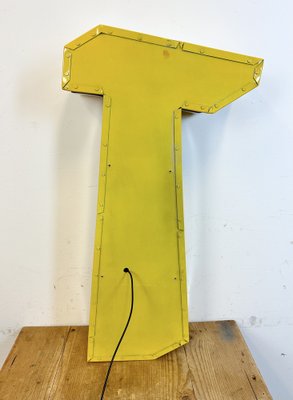 Large Vintage Yellow Illuminated Letter T, 1980s-CGF-1734098