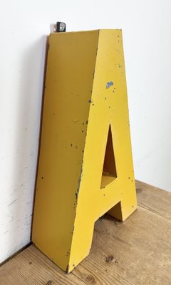 Large Vintage Yellow Iron Facade Letter A, 1960s-CGF-2043781