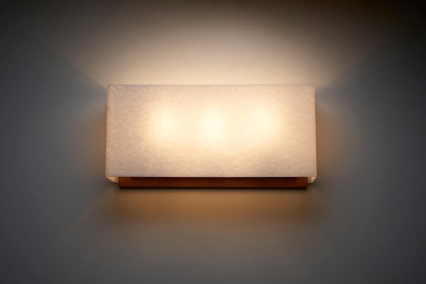 Large Wall Lamp with Textured Diffuser and Teak Frame from Kontakt-Werkstätten, 1960-POG-1721294