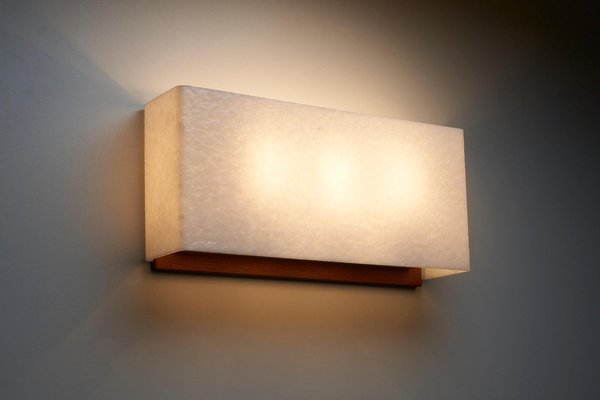 Large Wall Lamp with Textured Diffuser and Teak Frame from Kontakt-Werkstätten, 1960-POG-1721294