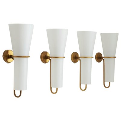 Large Wall Sconce in Brass and Opaline Glass attributed to Hans-Agne Jakobsson, 1950s-FM-1725832