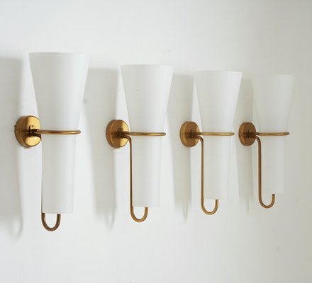 Large Wall Sconce in Brass and Opaline Glass attributed to Hans-Agne Jakobsson, 1950s-FM-1725832