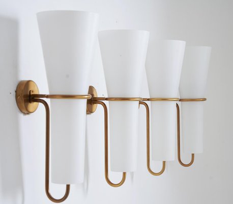 Large Wall Sconce in Brass and Opaline Glass attributed to Hans-Agne Jakobsson, 1950s-FM-1725832