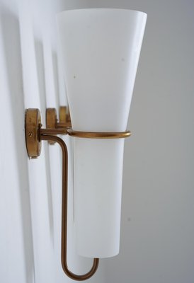 Large Wall Sconce in Brass and Opaline Glass attributed to Hans-Agne Jakobsson, 1950s-FM-1725832