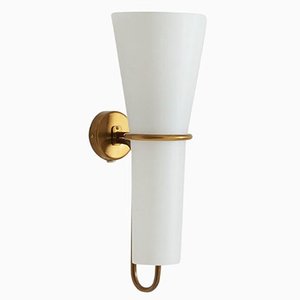 Large Wall Sconce in Brass and Opaline Glass attributed to Hans-Agne Jakobsson, 1950s-FM-1725832