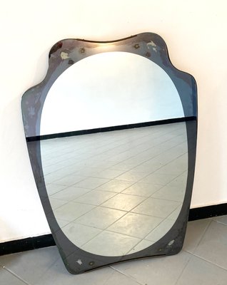 Large Wavy-Shaped Mirror with Zodiac Symbols Sandblasted in the Corners, 1960s-GGK-1100604