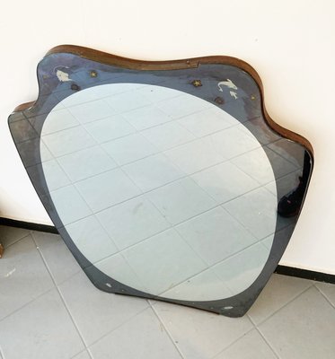 Large Wavy-Shaped Mirror with Zodiac Symbols Sandblasted in the Corners, 1960s-GGK-1100604