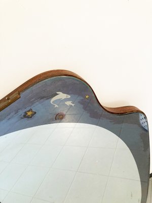 Large Wavy-Shaped Mirror with Zodiac Symbols Sandblasted in the Corners, 1960s-GGK-1100604