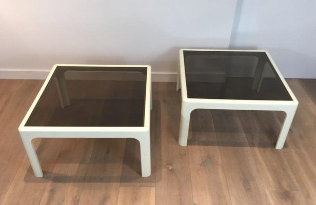 Large White Fiberglassside Tables from Poschinger, Germany, 1970s, Set of 2-BA-658584