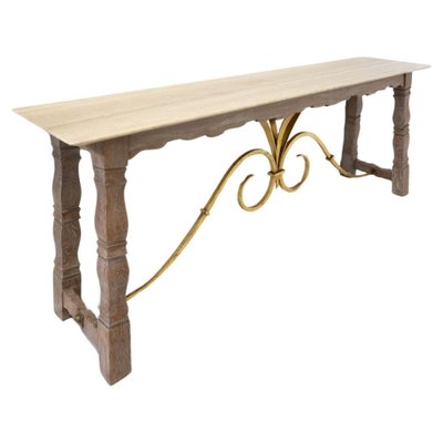 Large Wood and Travertine Console, 1940s-FGA-1817140