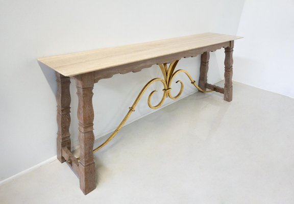 Large Wood and Travertine Console, 1940s-FGA-1817140