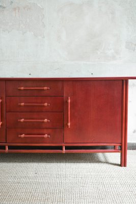 Large Wooden and Bamboo Sideboard with Leather Bindings, 1970s-MNF-2024656