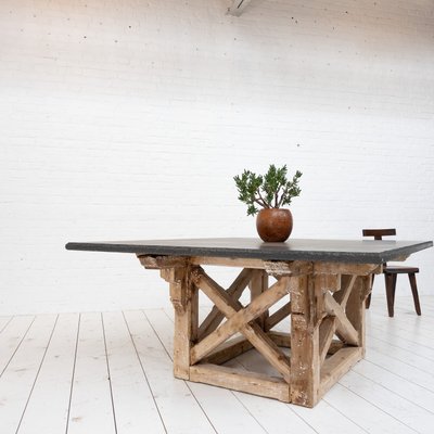 Large Wooden and Blue Stone Dining Table, 1900-RB-2021361