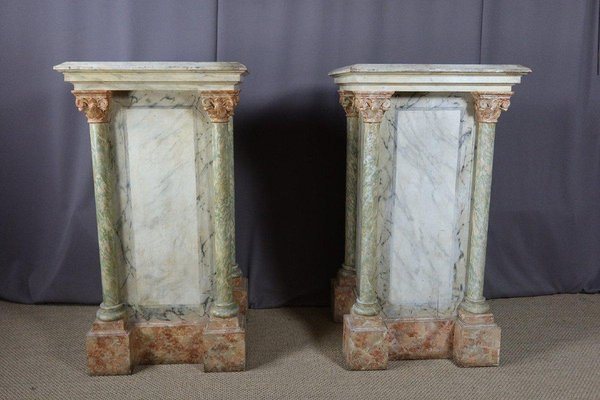 Large Wooden Columns in Faux Marble, Set of 2-WSV-1320914