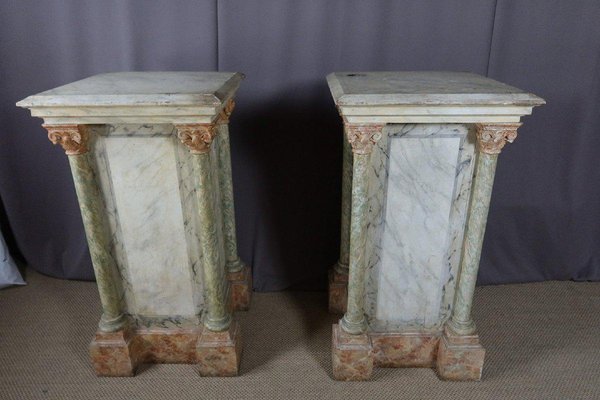 Large Wooden Columns in Faux Marble, Set of 2-WSV-1320914