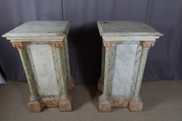 Large Wooden Columns in Faux Marble, Set of 2-WSV-1320914