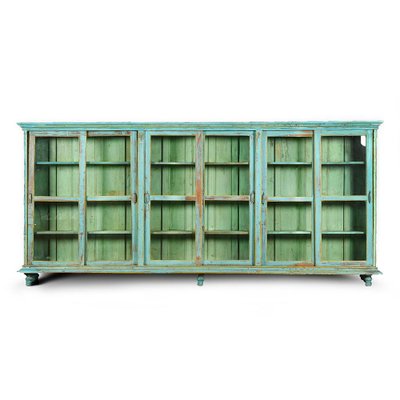 Large Wooden Display Case with Turquoise Patina, 1940s-NQ-784938