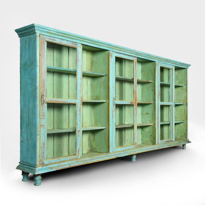 Large Wooden Display Case with Turquoise Patina, 1940s-NQ-784938