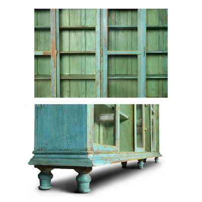 Large Wooden Display Case with Turquoise Patina, 1940s-NQ-784938