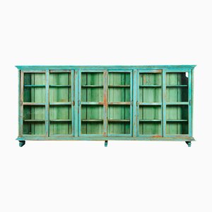 Large Wooden Display Case with Turquoise Patina, 1940s-NQ-784938