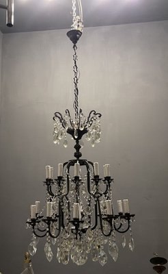 Large Wrought Iron Crystal Chandelier, 1920s-JJC-965836