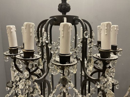 Large Wrought Iron Crystal Chandelier, 1920s-JJC-965836