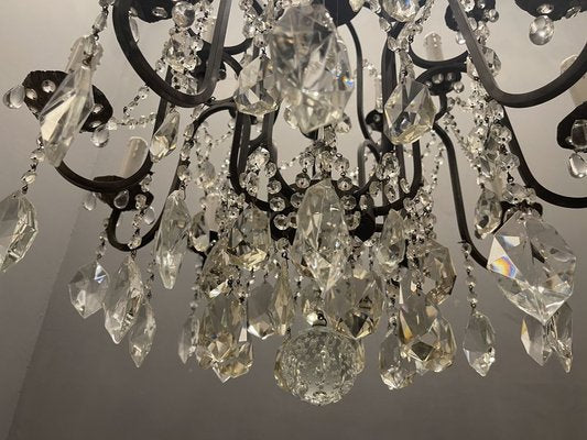 Large Wrought Iron Crystal Chandelier, 1920s-JJC-965836