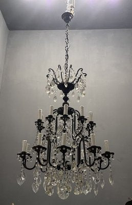 Large Wrought Iron Crystal Chandelier, 1920s-JJC-965836