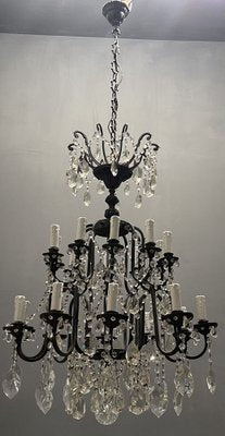 Large Wrought Iron Crystal Chandelier, 1920s-JJC-965836