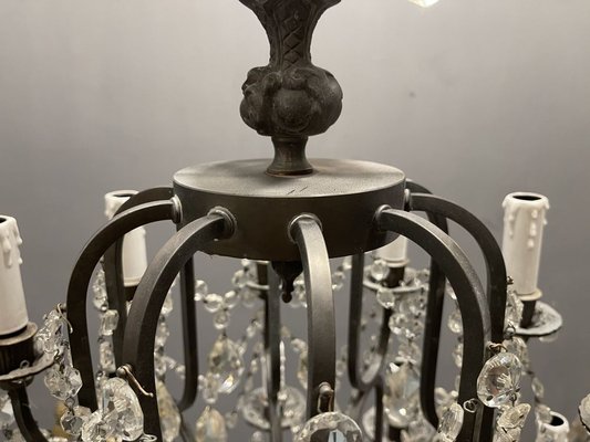 Large Wrought Iron Crystal Chandelier, 1920s-JJC-965836