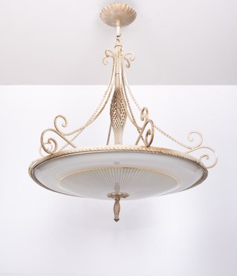 Large Wrought Iron & Glass Chandelier, France, 1950s-GCG-1048065