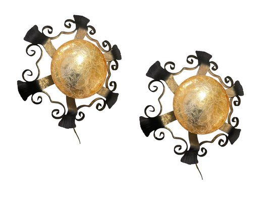 Large Wrought Iron Sconces, 1970s, Set of 2-JJC-1732228