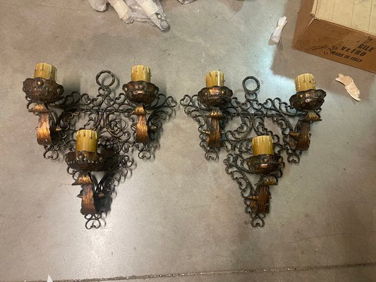 Large Wrought Iron Sconces, 1980s, Set of 2-JJC-1416908