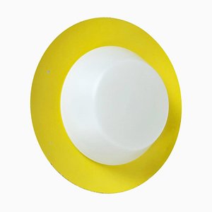 Large Yellow Wall Light with Metal & Opaline Glass in the Style of Stilnovo, Italy, 1960s-QZ-1052997