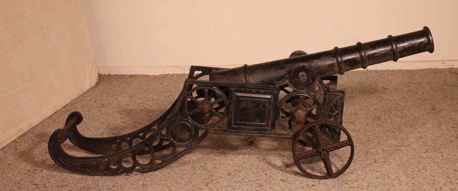 Late 19th Century Decorative English Cast Iron Cannon-HPU-785737