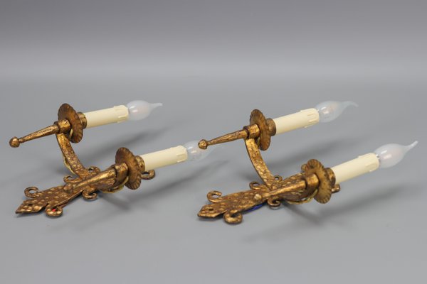 Late 19th Century French Gilt Wrought Iron Sconces, 1890s, Set of 2-KEG-1395398