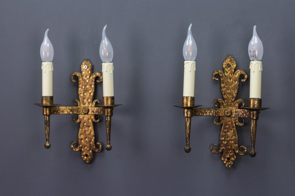 Late 19th Century French Gilt Wrought Iron Sconces, 1890s, Set of 2-KEG-1395398