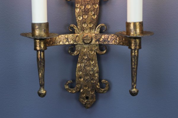 Late 19th Century French Gilt Wrought Iron Sconces, 1890s, Set of 2-KEG-1395398