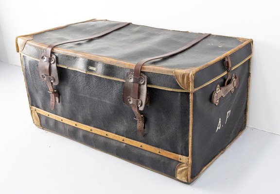 Late 19th Century French Leather Trunk with Train Labels-RIU-1422347