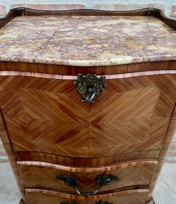 Late 19th Century French Louis XV Style Marquetry and Marble Chest of Drawers-NOU-1245308